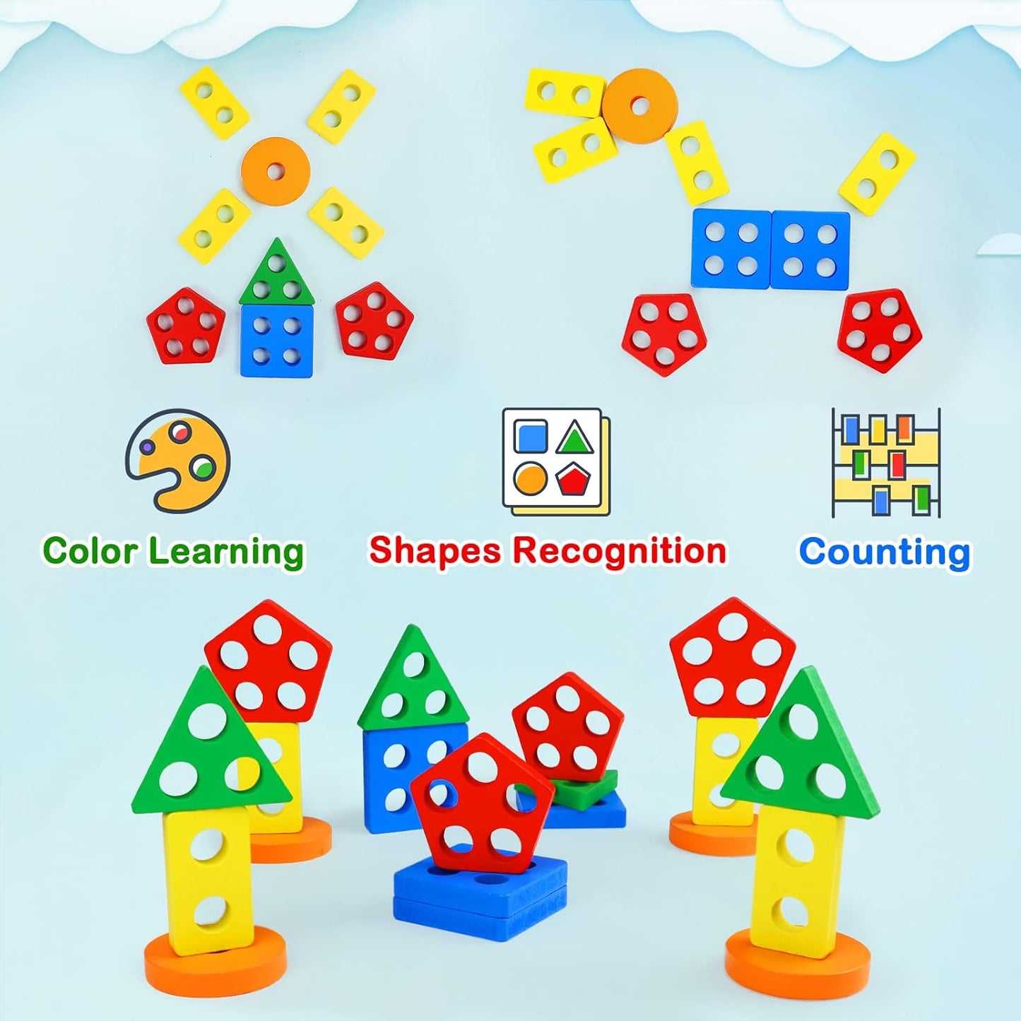 Wooden Sorting & Stacking Toy – Educational Fun for Toddlers