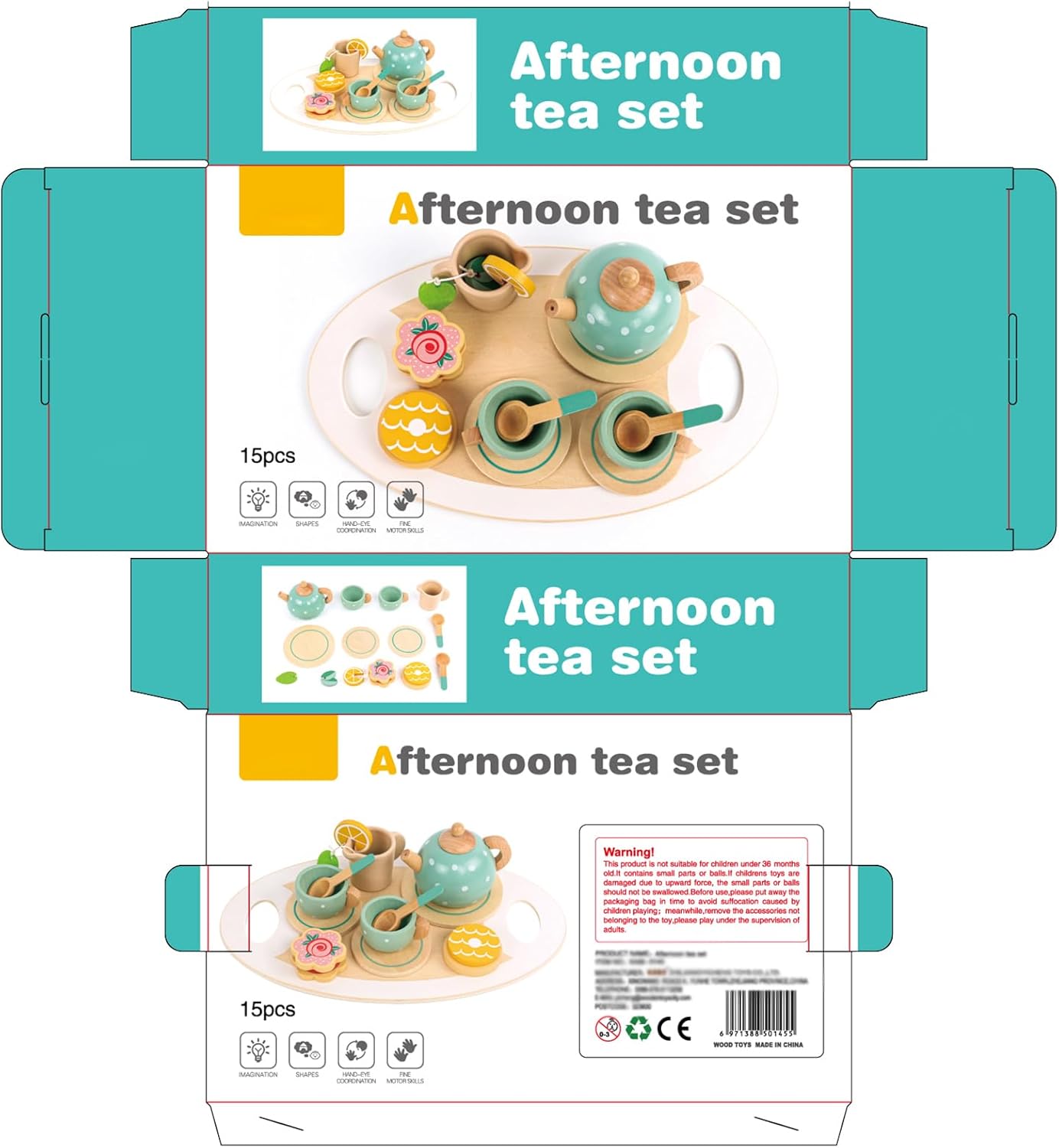 Wooden Tea Set for Kids – 15-Piece Pretend Play Kitchen Accessories