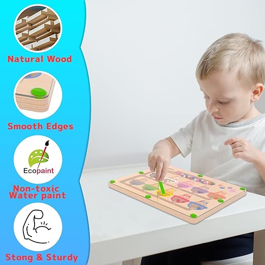 Magnetic Color & Number Maze – Wooden Learning Puzzle for Toddlers