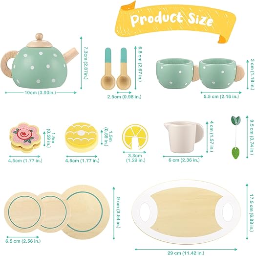 Wooden Tea Set for Kids – 15-Piece Pretend Play Kitchen Accessories