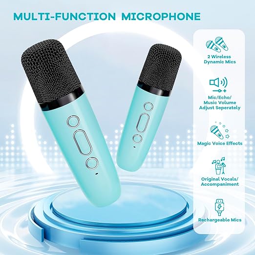 Portable Bluetooth Speaker with 2 Wireless Microphones