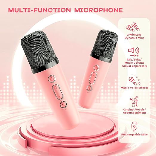 Portable Bluetooth Speaker with 2 Wireless Microphones
