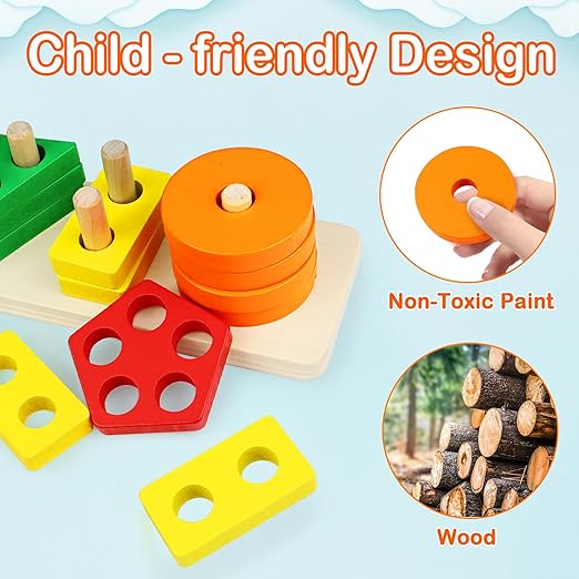 Wooden Sorting & Stacking Toy – Educational Fun for Toddlers