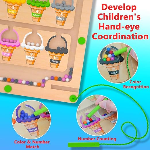 Magnetic Color & Number Maze – Wooden Learning Puzzle for Toddlers