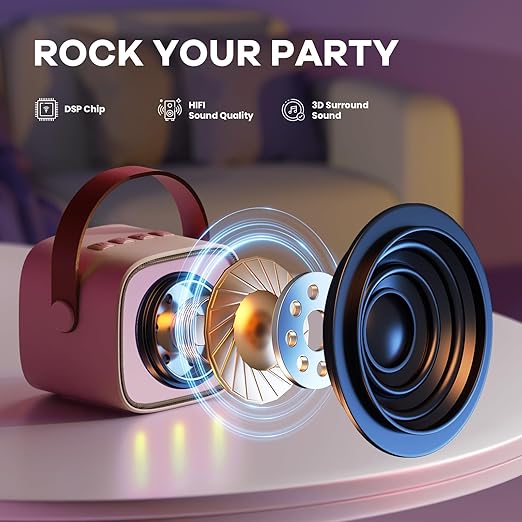 Portable Bluetooth Speaker with 2 Wireless Microphones
