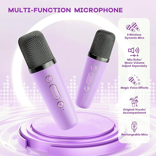 Portable Bluetooth Speaker with 2 Wireless Microphones
