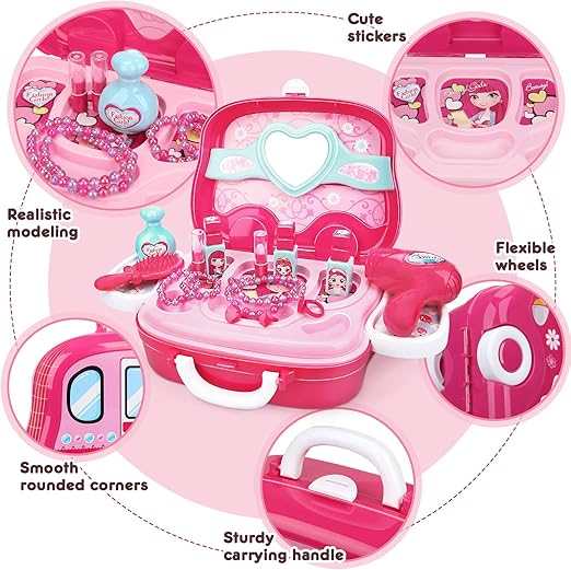 Role Play Jewelry Kit for Girls – Princess Suitcase Toy Set (19 pcs)