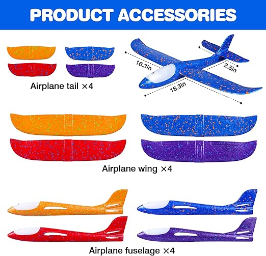 LED Foam Glider Planes for Kids – 4 planes