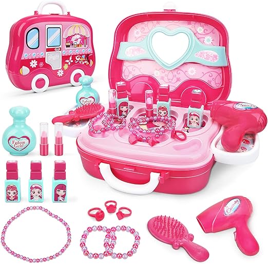 Role Play Jewelry Kit for Girls – Princess Suitcase Toy Set (19 pcs)