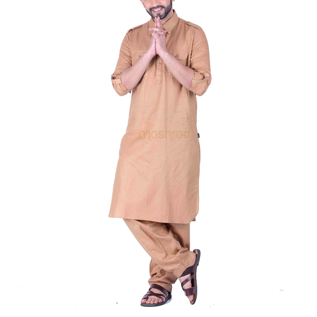 Gold Pathani Suit for Men by MASHROO