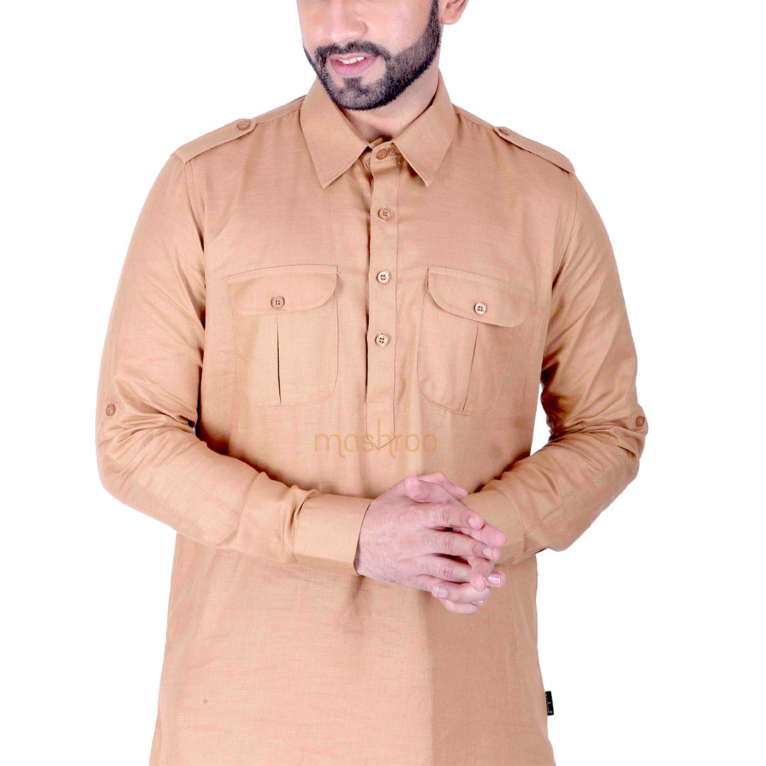 Gold Pathani Suit for Men by MASHROO