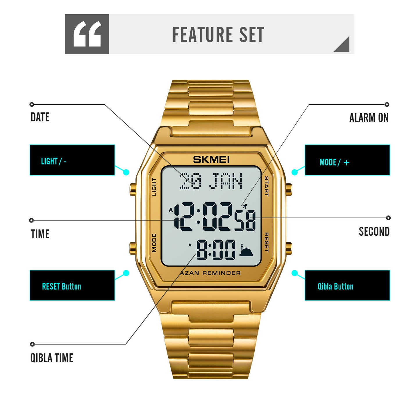 SKMEI AZAN & QIBLA WATCH 1763-GD