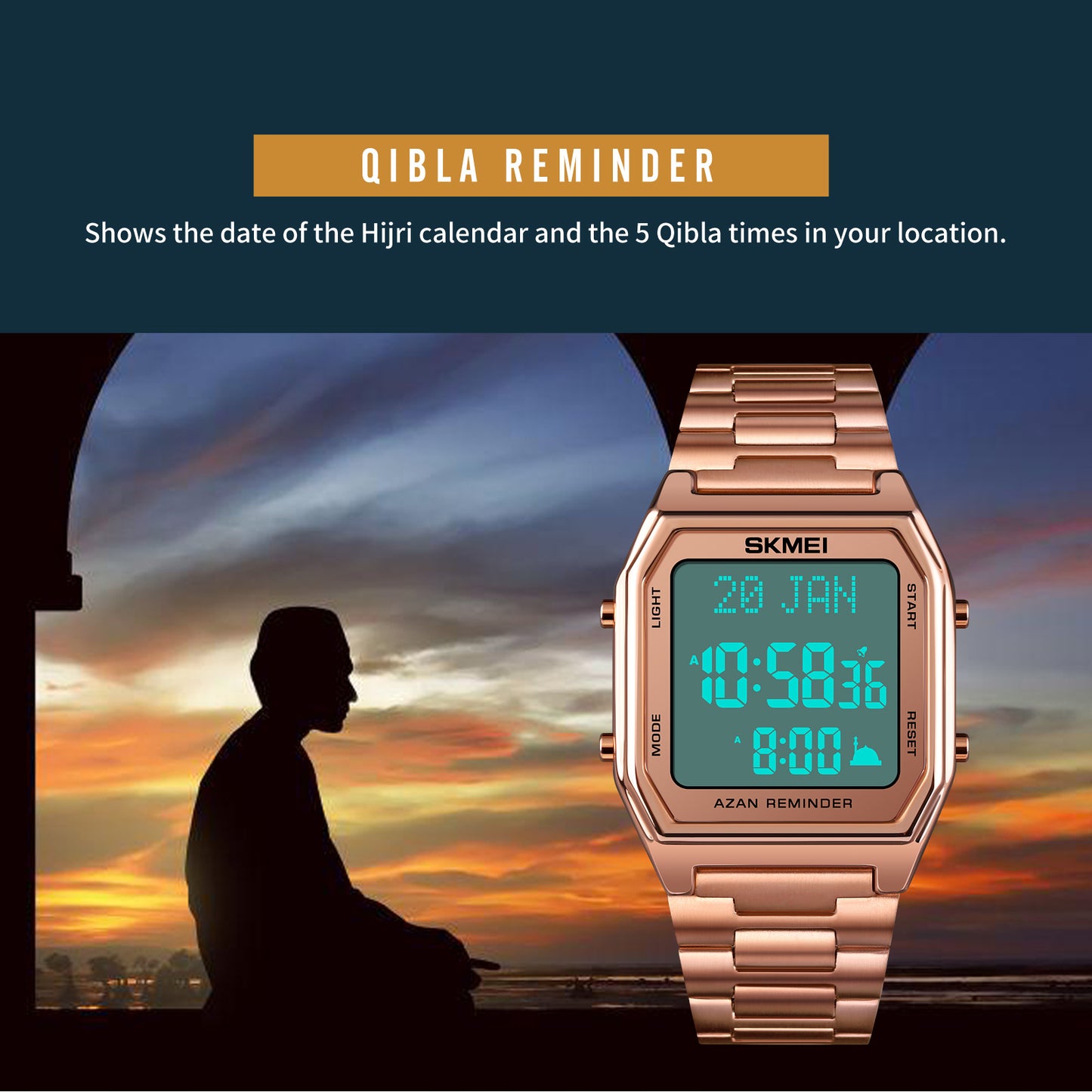 SKMEI AZAN & QIBLA WATCH 1763-GD