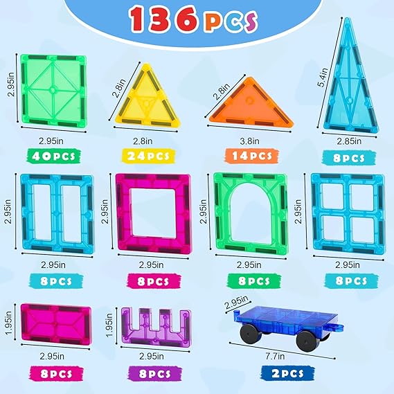 Magnetic Tiles Building Set – 136PCS