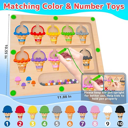 Magnetic Color & Number Maze – Wooden Learning Puzzle for Toddlers